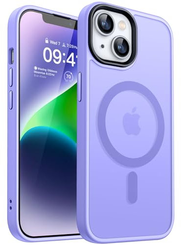 CANSHN Cover Magnetica Opaca per iPhone 13/14, [Compatibile con MagSafe] Custodia Traslucida Opaca Protettiva Sottile Antiurto 6,1 Pollici - Viola Chiaro