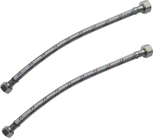 Lot de 2 Tuyaux Flexibles en Acier Inoxydable de 40 cm avec Raccord 1/2'' Femelle 1/2'' Femelle, Durabilité et Flexibilité pour vos Installations Hydrauliques