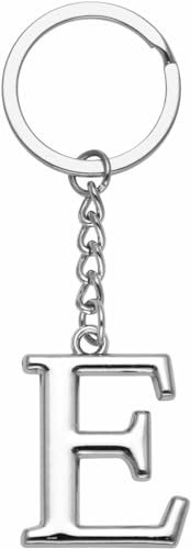 LUODAN Cadeau Femme Homme Porte-clés, Argent A-Z 26 lettre initiale pendentif porte-clés-Cadeaux Sœurs Amitié Collègue Papa Marraine Parrain idées Cadeaux Meilleur Ami Anniversaire (E)