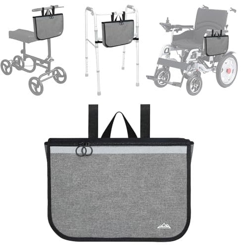 supregear Rollstuhl Seitentasche - Für Senioren und Erwachsene Multifunktionale Aufbewahrung Rollatoren Gehhilfen Elektrorollstühle Knie Scooter, Tragbare Reisetasche, Grau