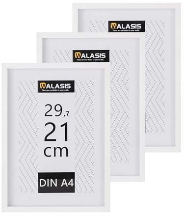 Walasis Bilderrahmen A4 Weiß Rahmen: 3er Set Bilderrahmen Din A4 MDF Holz Fotorahmen 21x29,7cm Holzrahmen