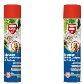 PROTECT EXPERT 2 Aérosols Anti Guêpes & Frelons - 2x600ml - Mousse Et Jet Longue Portée - Traitement A Distance - Pulvérisation Jusqu’à 3 Mètres - Action Choc & Foudroyante GUEPMOUS600X2