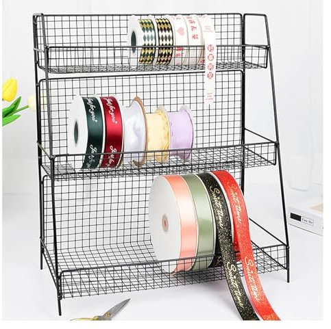yinjieEUR Bandhalter-Organizer,Bandhalter-Organizer-Rack, Spulenfaden-Aufbewahrungshalter, Regal, Geschenkpapier-Ausstellungsständer mit 3-lagigem Metallgeflecht(Size:40x18x45cm)