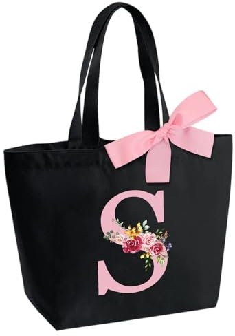Sac Fourre-Tout Personnalisé avec Initiale, Sac Tote bag avec Noeud Papillon, Adapté pour Mariage Vacances Voyage Anniversaire Noël, Sac Cadeau Parfait pour femmes demoiselles d'honneur maman amis S