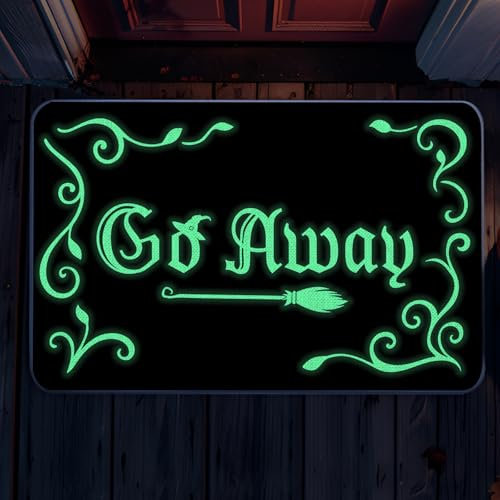 QIONG MENG Halloween Door Mat Rug Go Away Decorative Glow in The Dark Doormats Luminous Entrance Rugs Floor Front Mats for Luminous Farmhouse Home Kitchen Decor 17 x 27 Inch