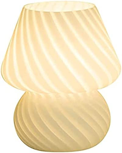 Glass Mushroom Night Light, Mushroom Lamp Vintage, Handmade Glass, Led Light Source, Aesthetic Lamp for Home Decor, Dining, Living, Bedroom, Gift,C,White
