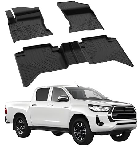 Sahler Fußmatten Automatten kompatibel mit Toyota Hilux 2015-2024 | 4.5D Premium TPE Gummi Antirutsch Gummimatten Wasserdicht Car Auto Matte Schwarz