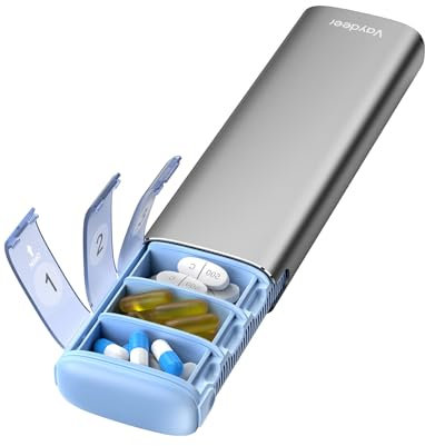 VAYDEER Slim 7 Day Pill Organiser – Compact Metal Pill Box for Travel, Vitamins & Medication, BPA-Free Case (Grey)
