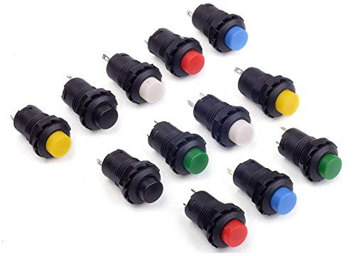 30 Stück 12mm 6 Farben vorverdrahtete Mini-Taster, SPST-Schalter, runde flache Tasten