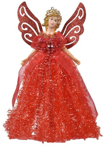 Moreeulsi Puntale per albero di Natale a forma di angelo, con ali, 22 cm, decorazione per albero di Natale, bambola di Natale da appendere, decorazione per albero di Natale, ciondolo a forma di angelo