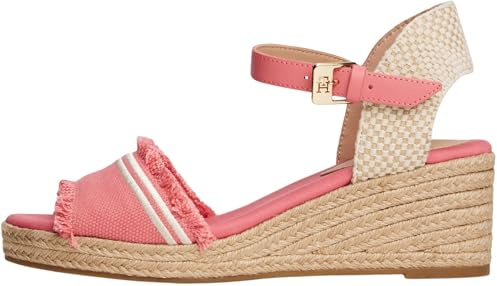 Tommy Hilfiger Donna Espadrillas Wedge Fringe Canvas con Tacco a Zeppa, Rosso (Washed Cherry), 38