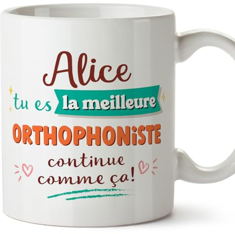 Mugffins Tasses Personnalisables pour ORTHOPHONISTE femme - En Français - Cadeau Personalisé- Continue comme ça! - 11 oz / 330 ml