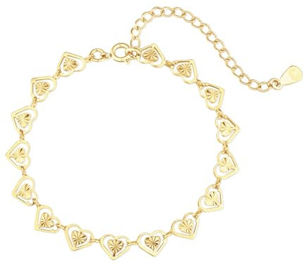 Bracciale da donna con un bellissimo filo di cuori. Bracciale da donna acciaio chirurgico placcato oro/argento per donna, ragazza ideale come regalo (mamma, amiche, compleanno...) (Placcato oro)