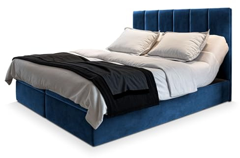Masseno Boxspringbett BARINO 180x200 cm Komplett-Set mit Matratze und Topper, Polsterbett mit Zwei Bettkästen -Blau, Kronos 09