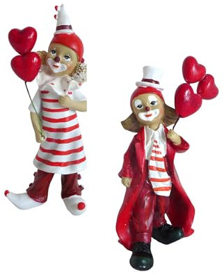 2er Set Dekofigur Clown mit Luftballons | rot weiß | Karneval Köln Harlekin | 22 cm