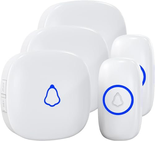 SECRUI Sonnette sans Fil Exterieur Etanche, IP66 Carillon sans Fil 400M, 3 Récepteur Sonnette Electronique & 2 Capteurs avec Piles, 58 Mélodies 0-120dB Volume Réglable, LED Couleur Indicateur