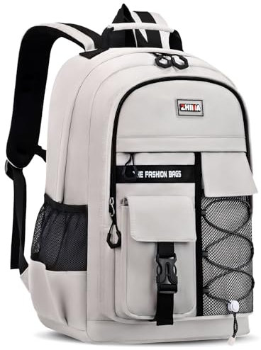 Amythe Schulrucksack Jungen Teenager, 2025 Groß Rucksack Schule Gymnasium Oberstufe Schulranzen Wasserabweisend für 15.6 Laptop, Schultasche Casual 29L-Beige