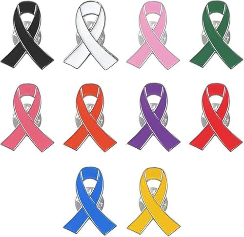 Ryaupy Lot de 10 Broches en Émail - Insignes de Bienfaisance avec Logo du Groupe, Sensibilisation à La Santé, Forme de Ruban, Coloré
