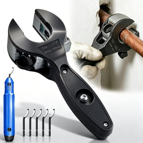 Ratcheting Tubing Cutter, Copper Pipe Cutter, Tubing Cutter 5/16 To 1 1/8, 2 in 1-360° Close Quarters Tube Compact Cutter with Deburring Tool, Pex Cutter Tool for Cutting Copper and Metal Pipes.