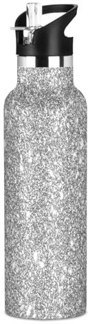 Kids Water Bottle for School Leakproof Insulated Water Bottle 20oz, Glittery Bright Gray Silver