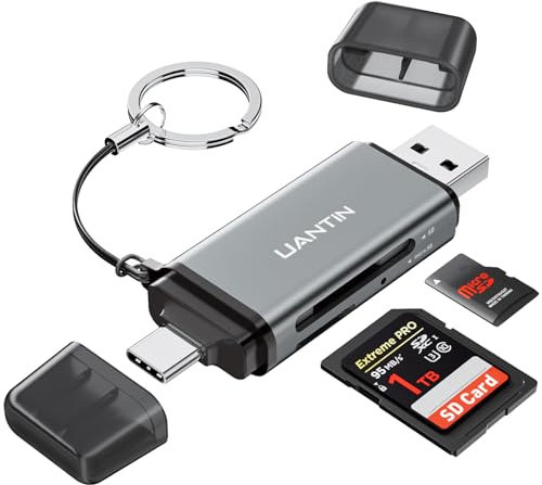 UANTIN SD Card Reader USB C, High-Speed Dual Slot Memory Card Reader, USB 3.0 to Micro SD Card Adapter for SD/MicroSD/SDHC/SDXC/MMC, Compatible with iPhone 16, MacBook Pro/Air, iPad Pro, Galaxy - Grey