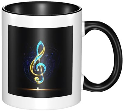 XKBFKLKMC Stylish Colorful Music Printed 11 Oz Two Tone Ceramic Mugs | Colorful Inside Coffee Cup | Double Color Tea Drinking Mug for Home, Kitchen, and Office