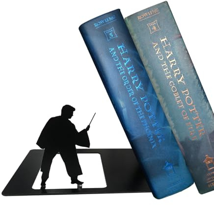 Neisouf Serre-livres en métal noir, mignon, unique, robuste, serre-livres pour étagères (Harry)
