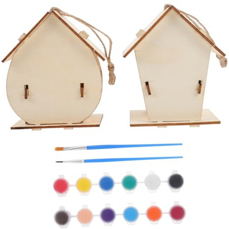 YARNOW 2sets Craft for Boys and Girls Paint Your Own Wooden Bird House Pendant DIY Bird House Kit