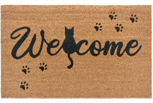 NYVI Fußmatte Cats - Wetterfest, rutschfest, Langlebig, für Innen und Außen - Fußabtreter Schmutzfangmatte - 45x75 cm Rechteckig - Welcome Cat
