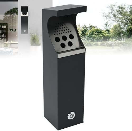 petour Poubelle commerciale pour l'extérieur, poubelle de cuisine murale avec clé, 2,3 l, verrouillable, 5 trous, noire, facile à nettoyer, 10 x 10 x 40 cm