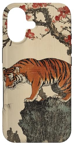 Hülle für iPhone 17 Vintage Japanischer Tiger mit Kirschblüten Baum Holzblock