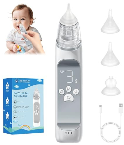 Nasensauger Baby Elektrisch, Afenau Nasensauger Baby Staubsauger mit 3 Saugstufen und 3 Silikondüsen, Nasensauger Staubsauger mit Musik Beruhigen