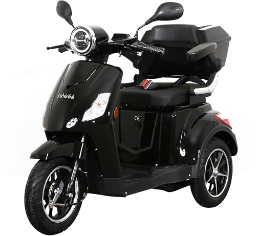 Ride66 RC50 Scooter électrique 3 roues de mobilité pour senior et PMR, Tricycle Électrique, Autonomie 50 km (Noir)