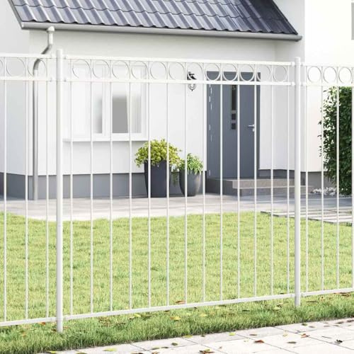 Gartenzaun Weiß Stahl Robustes Metall Gitter, Langlebiges Zaunpaneel für Garten, Terrasse, Außenbereich, Einfache Montage, 10,3 kg