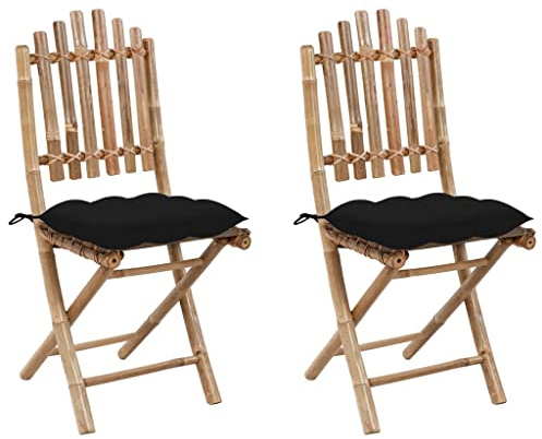 Frdhee Campingstuhl Gartenmöbel Set Balkonstühle,Klappbare Gartenstühle 2 STK. mit Kissen Bambus,Für Camp,Garten,Balkon,Pflegeleicht