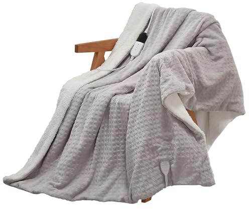 HobbyLane Heizdecke 200x180cm Wärmedecke, 6 Stufen & 1-10 Stunden Timer mit Abschaltautomatik, maschinenwaschbar, weiches Flanell, Elektrische Heizkissen für Bett und Büro, grau