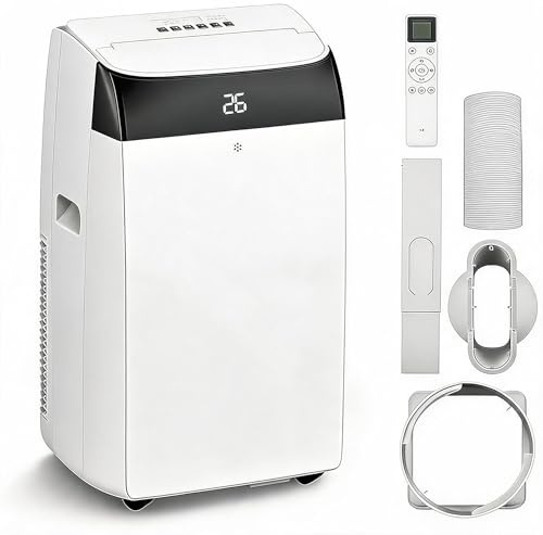 GarveeMore Pingüino Aire Acondicionado Portátil 10000 BTU 3 en 1 Frío, Ventilador y Deshumidificador para Habitaciones de 30m², Incluye Kit de Ventana y Mando a Distancia, Blanco