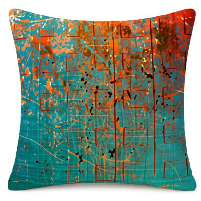 LASLEN 1 Pack Turquoise Orange Abstract Cushion Covers 45 x 45 cm,Decorative Pillowcase with Hidden Zipper,Skin-Friendly Household Bedroom Throw Pillow Covers
