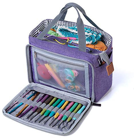 Luxja häkeln Einkaufstasche, tragbare Garn Aufbewahrungstasche für kleine unvollendete Projekte, Häkelnadeln und anderes Zubehör (kein Zubehör enthalten), (lila)