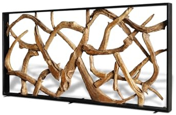 Bressmer Maze Wurzelholz Raumteiler – Moderner Paravent aus Teakholz mit Massivholzrahmen schwarz – Handgefertigte Trennwand Unikat – Nachhaltige Massivholz Deko 220 × 100 cm