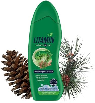 LITAMIN Waldzauber Duft-Pflegeschaumbad 750ml - mit ätherischen Ölen von Fichtennadeln und aromatischem Zedernholz reinigt sanft und enthält keine Mikroplastikpartikel, paraben- und silikonfrei