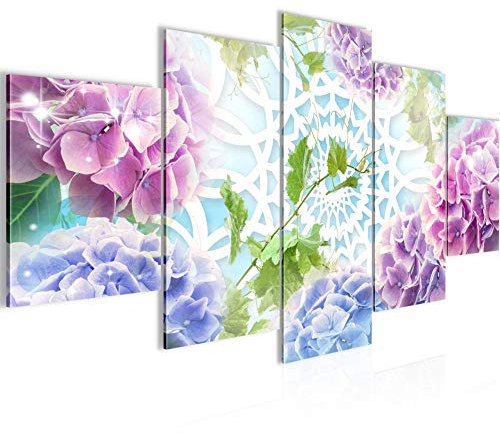 Runa Art - Bilder Blumen Hortensien 200 x 100 cm 5 Teilig XXL Wanddekoration Design Bunt 017551b
