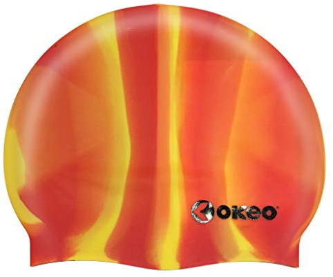 Okeo Cuffia Piscina Donna e Uomo in Silicone – Cuffia Nuoto Multilines Arancione, Elastica e Impermeabile