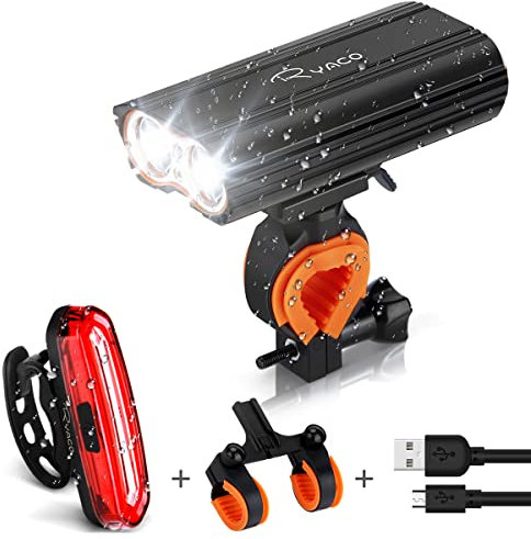 Ryaco Luz Bicicleta Recargable USB, 4 Modos 2400 Lúmenes IP65 Impermeable, Linterna Bicicleta con Luz Bicicleta Delantera y Trasera, Luz LED Bicicleta para Carretera y Montaña