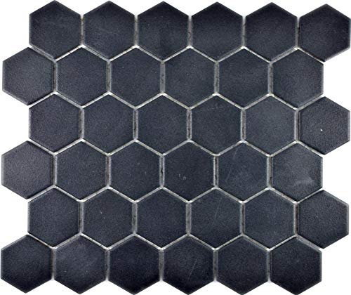 Mosaico in ceramica esagonale, nero, R10B, antiscivolo, per cucina, bagno, piastrelle, mosaico, piastra a mosaico