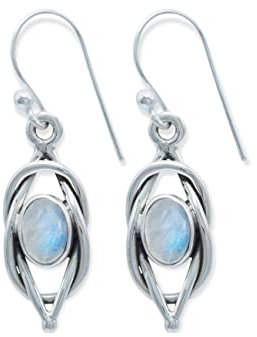 Ohrringe 925 Silber Mondstein weißer Stein schimmer Edelstein Ohrhänger echt Silber Damen Sterling Silber Hänger Geschenk (MOH-142-04)