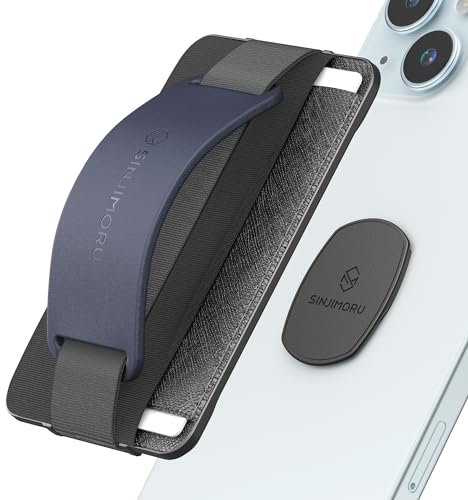 Sinjimoru Detachable Phone Wallet, Phone Card Holder as Phone Stand & iPhone Grip for Wireless Charging, Not for MagSafe. Sinji Mount B-Grip Midnight Blue
