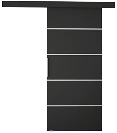 Mirjan24 Schiebetürsystem Flash III mit Selbstschließer Zimmertür Aluminiumgriff Komplett-Set für Schiebetüren, Tür Innentüren Trennwände (Schwarz, Modell: 90)