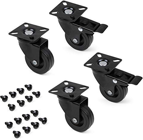 Emuca - Set aus 4 Lenkrollen für Möbel Ø50mm mit Anschraubplatte und Kugellager, schwenkrollen gummi aus schwarze Farbe.