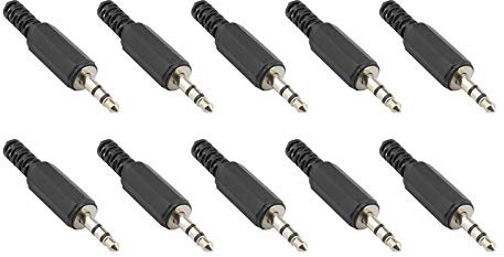 Be In Your Mind 10x 3.5mm 1/8 Male Plug Jack TRS 3 Pole Stereo Headphone Headset Earphone Metal Solder Audio Cable Repair Replacement Connectors Black